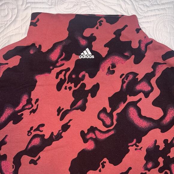ADIDAS Sweatshirt Women’s Size L Pink Maroon Camo AOP Mock Neck Casual Sporty - Picture 2 of 14